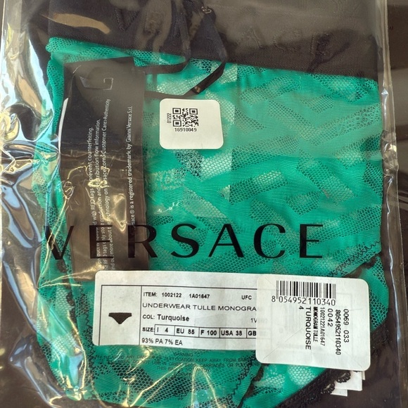 VERSACE Greca Signature Tulle Bralette and Briefs Set in Turquoise - Picture 7 of 7